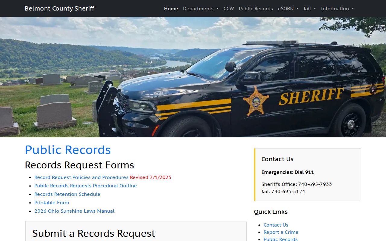Belmont County 72-hour jail release record request portal